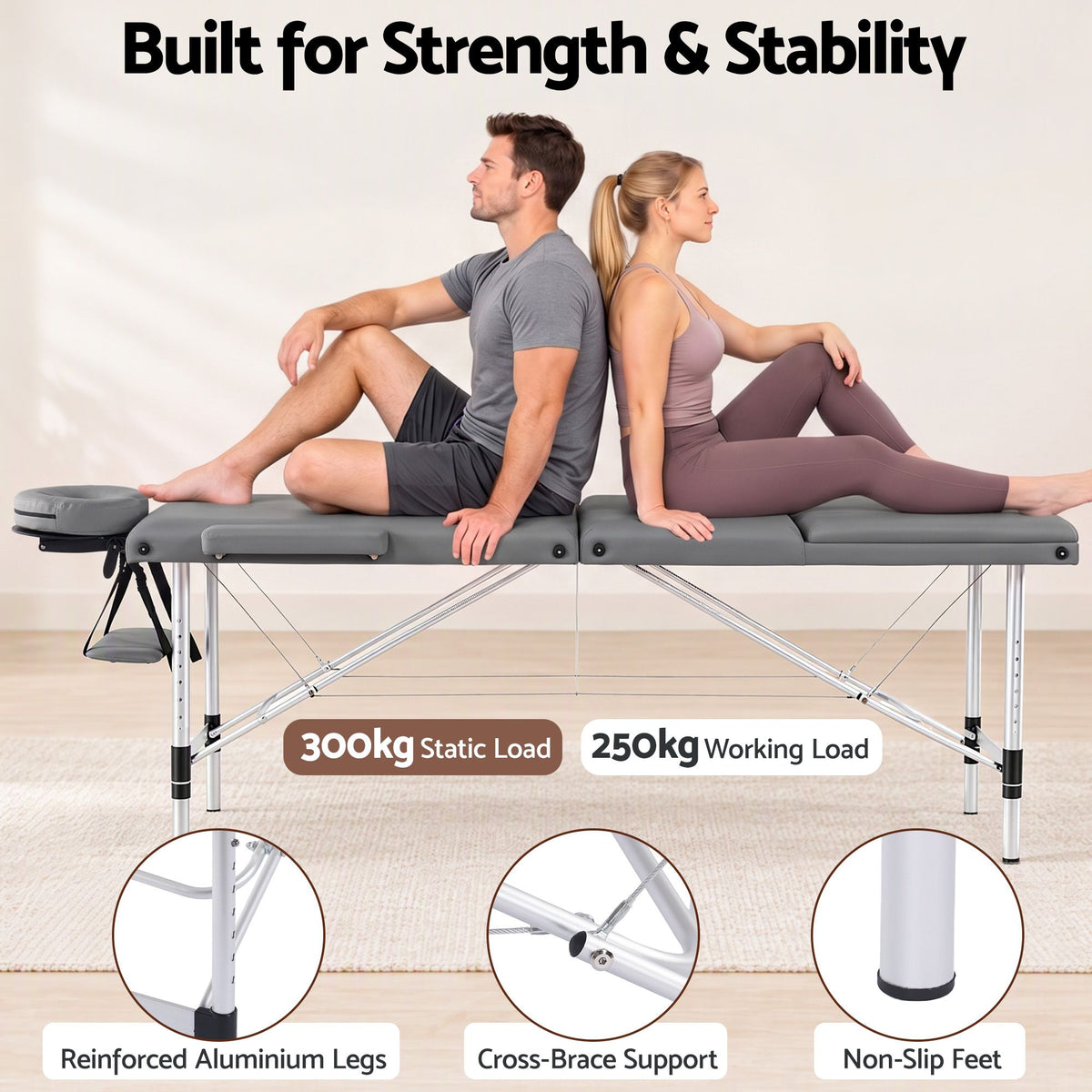 Zenses 3-Fold Portable Massage Table 75cm Grey