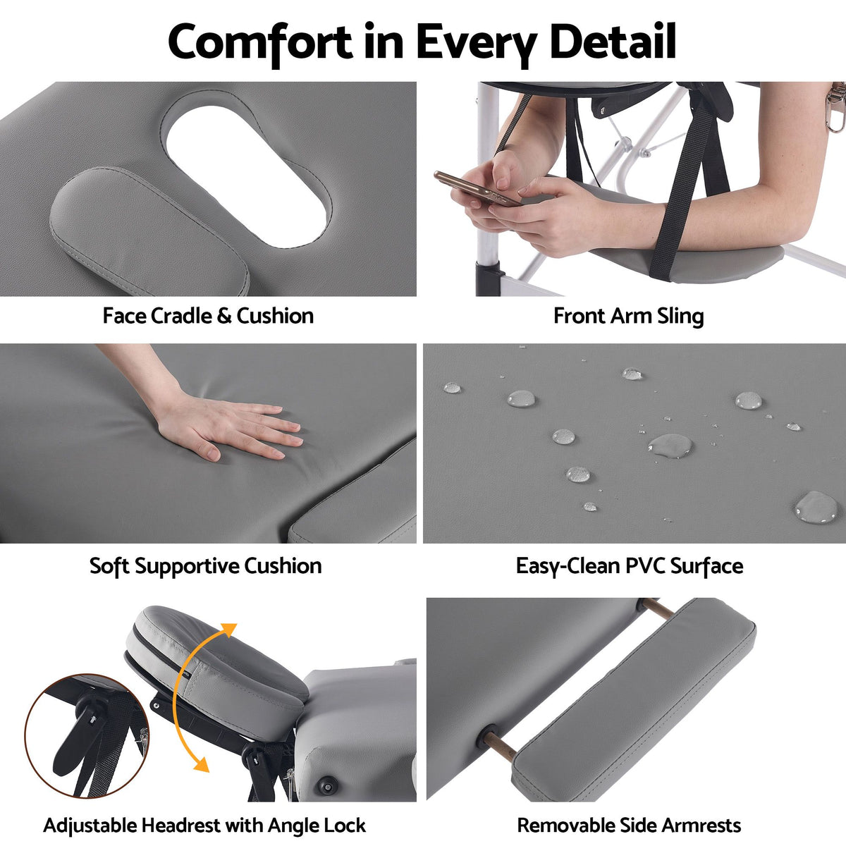 Zenses 3-Fold Portable Massage Table 75cm Grey