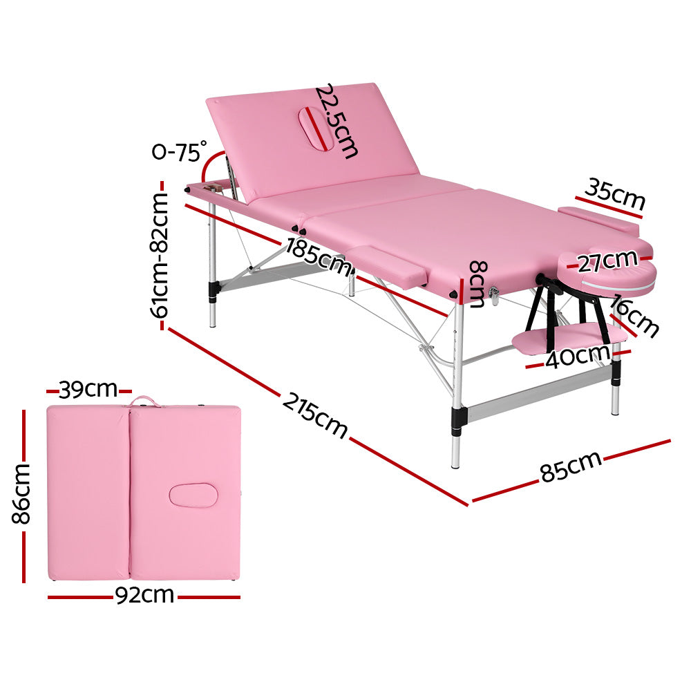 Zenses 85cm Portable Aluminium Massage Table Pink