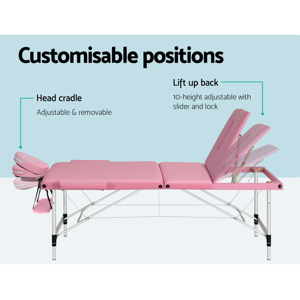 Zenses 85cm Portable Aluminium Massage Table Pink