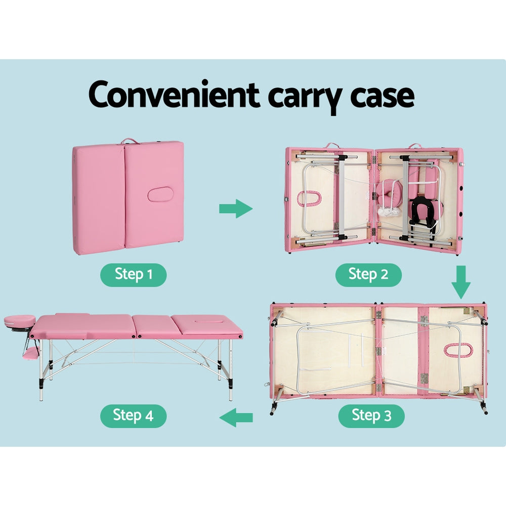 Zenses 85cm Portable Aluminium Massage Table Pink