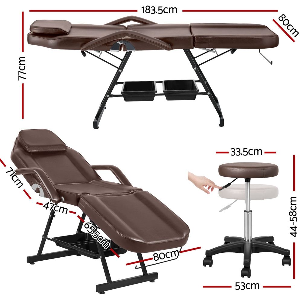 Zenses Adjustable Beauty Bed with Stool, Brown, Facial Massage Table