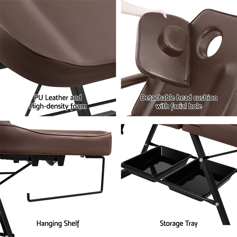 Zenses Massage Table Adjustable Salon Bed Chair 3-Fold Brown