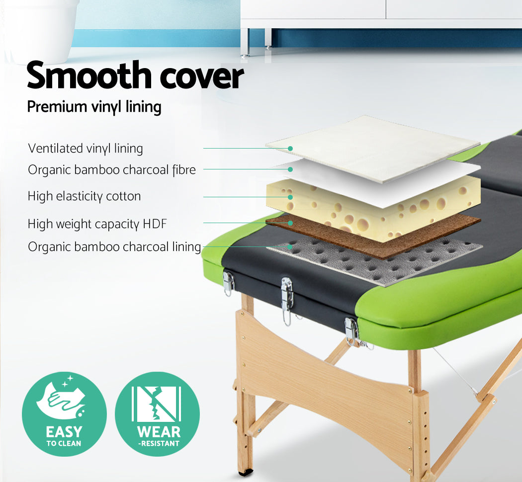 Zenses 70cm Portable Wooden Massage Table Green