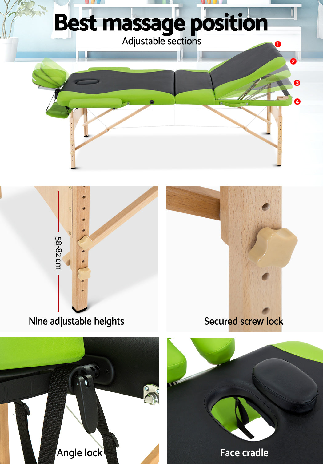 Zenses 70cm Portable Wooden Massage Table Green