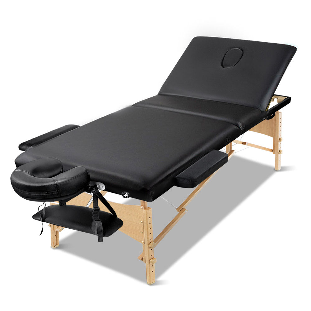 Zenses 60cm Portable 3-Fold Wooden Massage Table Black