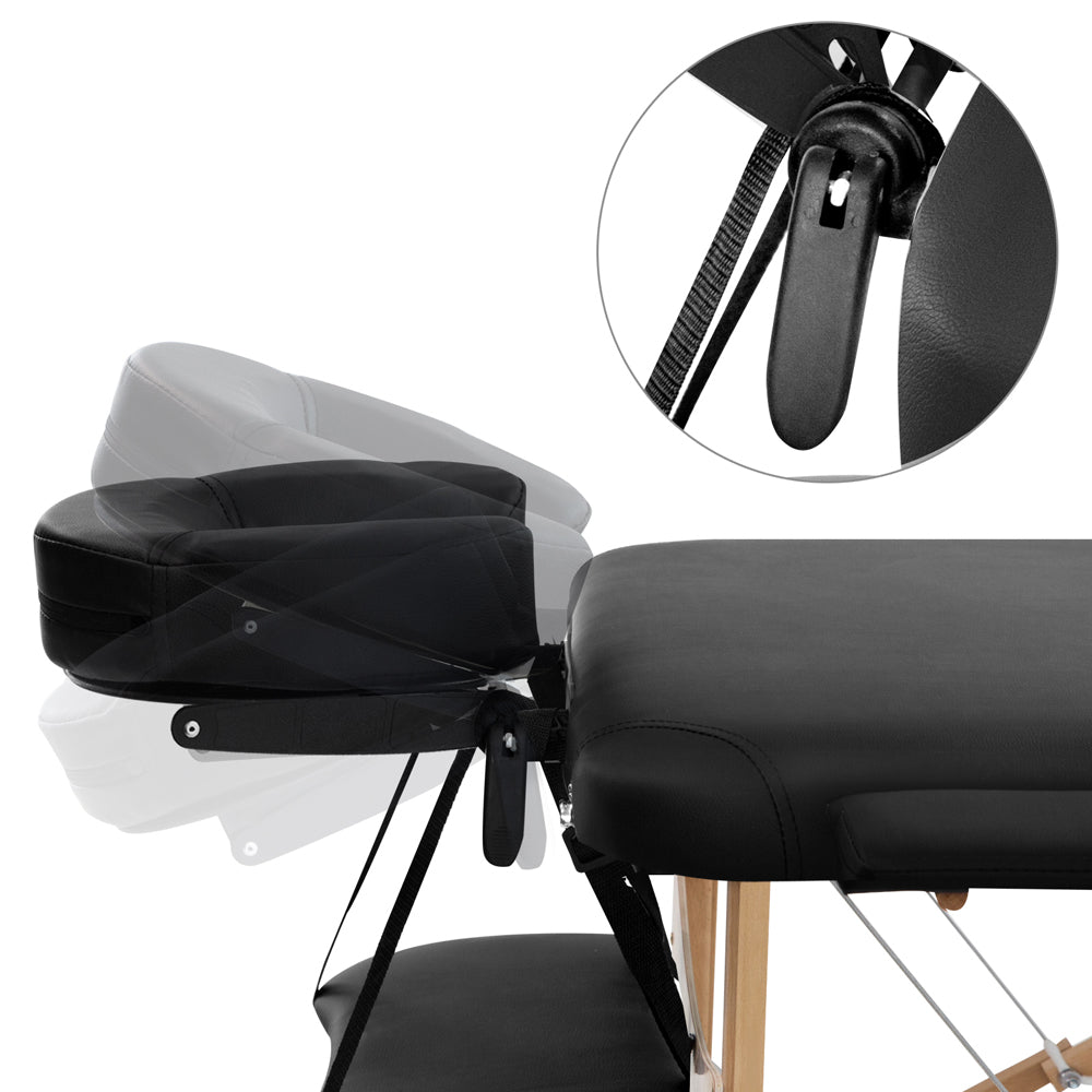 Zenses 70cm Portable Massage Table 3 Fold Wooden Black