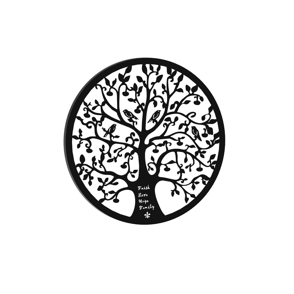 Tree of Life Metal Wall Art Round Frame Black