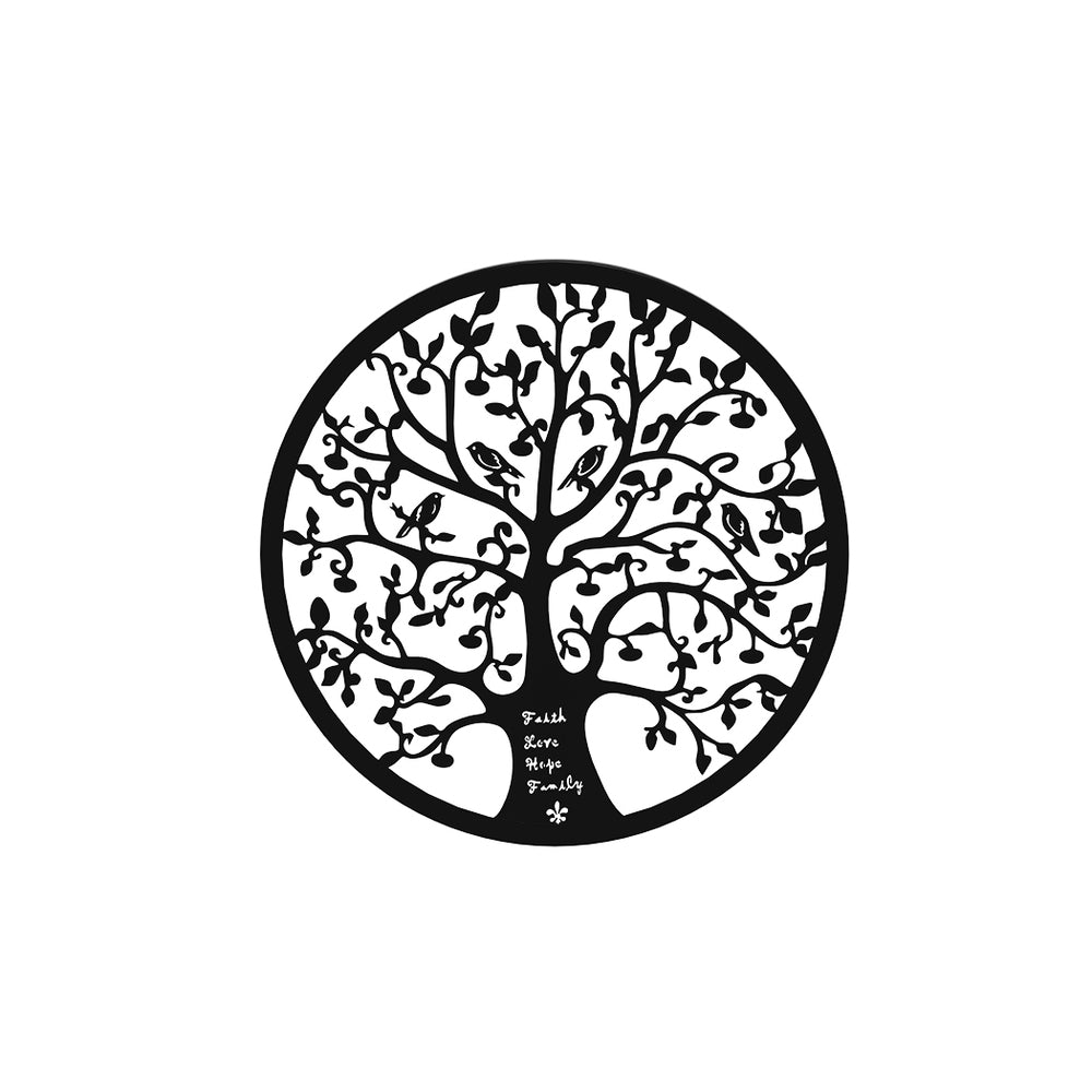 Tree of Life Metal Wall Art Round Frame Black