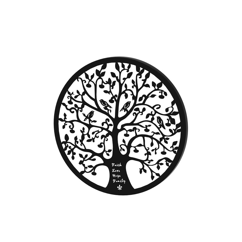 Tree of Life Metal Wall Art Round Frame Black
