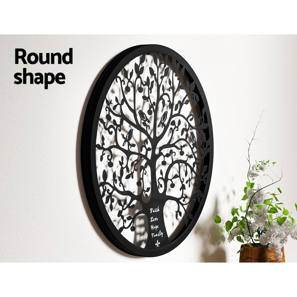 Tree of Life Metal Wall Art Round Frame Black