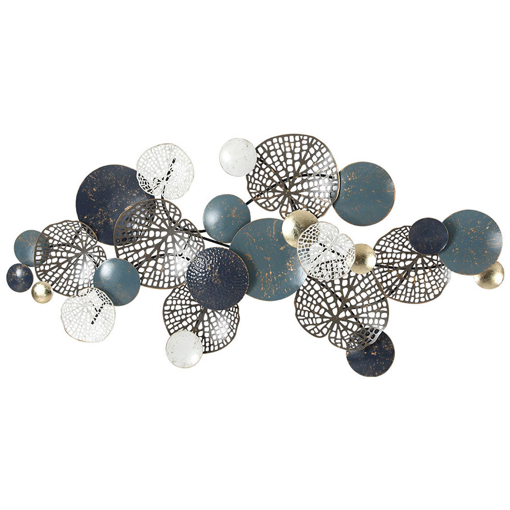 Leaf Circles Metal Wall Art Sculpture 132cm Blue
