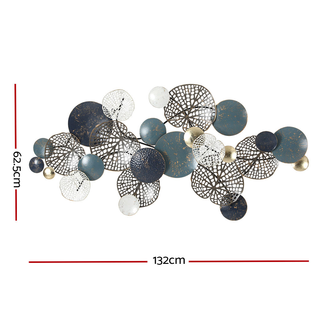 Leaf Circles Metal Wall Art Sculpture 132cm Blue