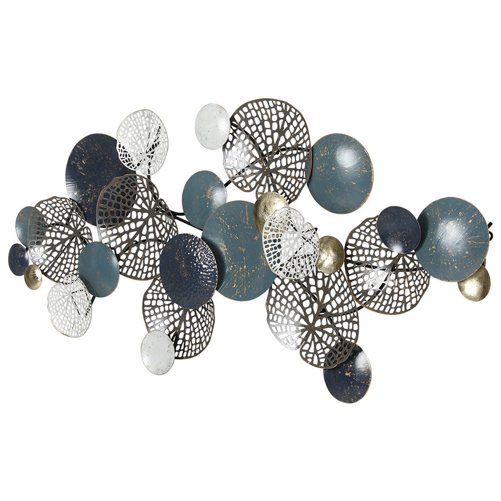 Leaf Circles Metal Wall Art Sculpture 132cm Blue