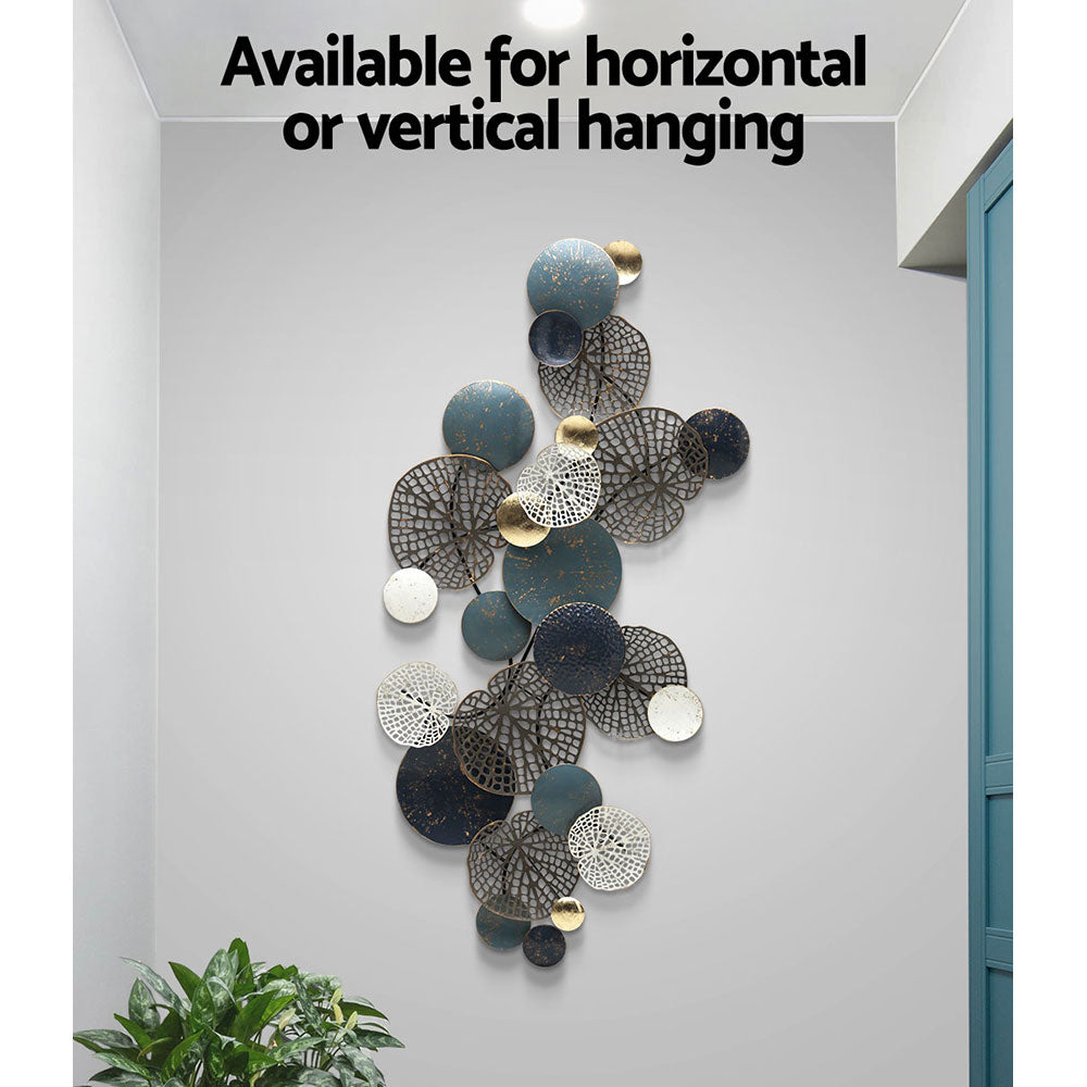 Leaf Circles Metal Wall Art Sculpture 132cm Blue