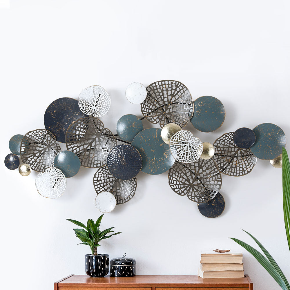 Leaf Circles Metal Wall Art Sculpture 132cm Blue