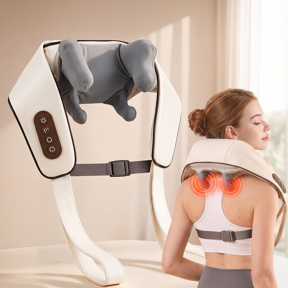 Livemor Cordless Wearable Neck Massager with Heat and Shiatsu Kneading