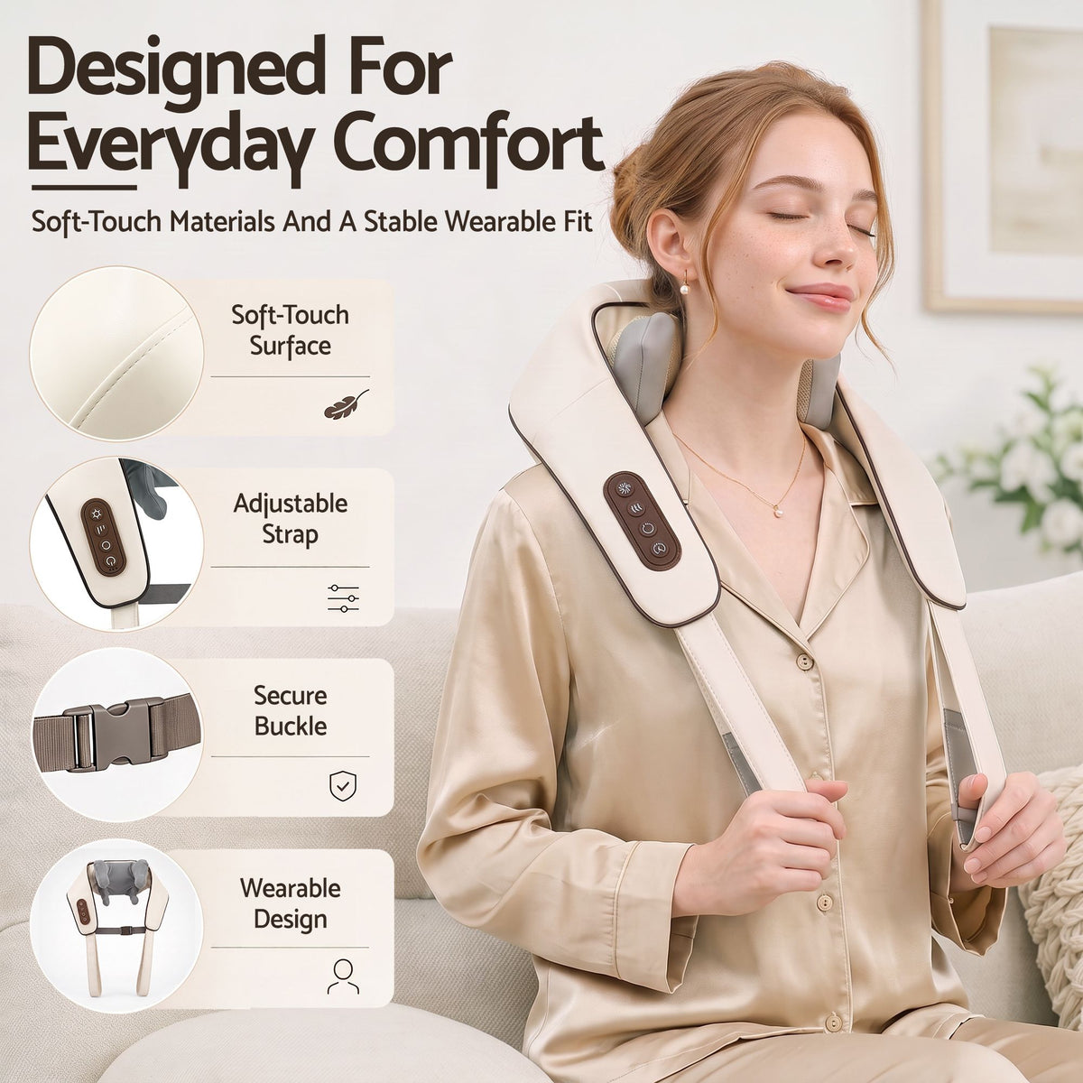Livemor Cordless Wearable Neck Massager with Heat and Shiatsu Kneading