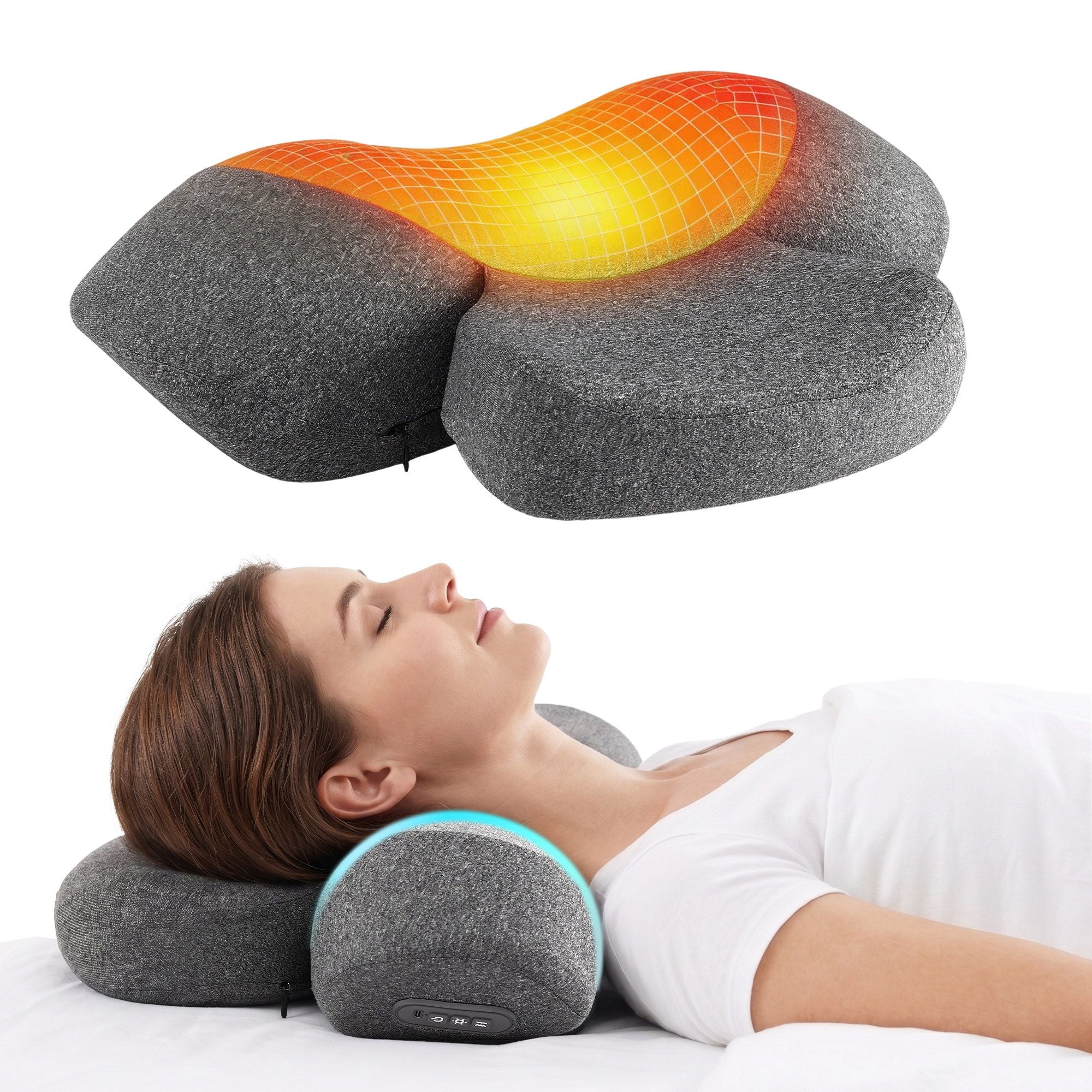 Livemor 2-in-1 Neck Massager Pillow with Heat, Memory Foam Cervical Support for Relief, 3-Speed Vibration & 3-Level Thermal Therapy, Type-C Rechargeable Massage Pillow for Neck & Shoulder
