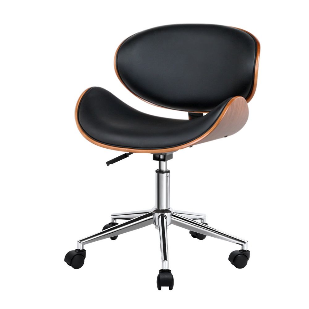 Lacroix Wooden Office Chair PU Leather Seat Black