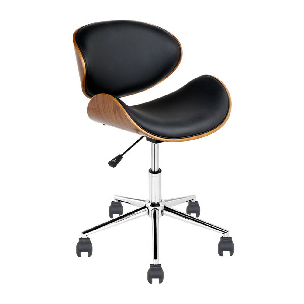 Lacroix Office Chair Wooden Frame Leather Seat Black Brown
