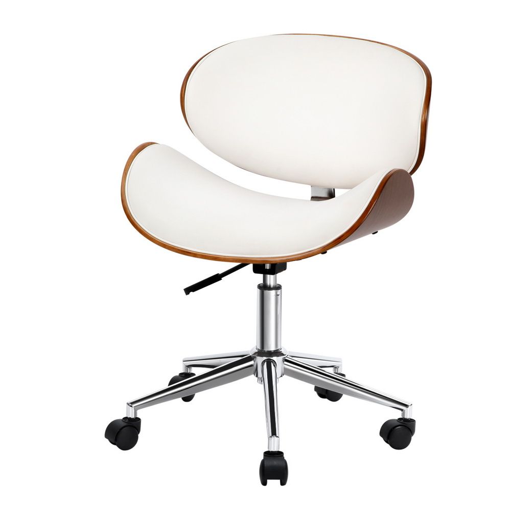 Lacroix Wooden Office Chair PU Leather Seat White