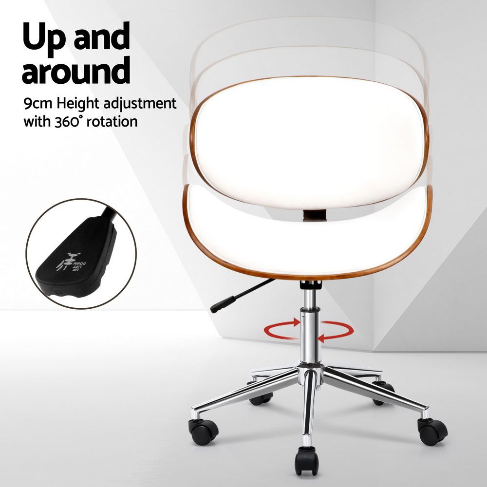 Lacroix Wooden Office Chair PU Leather Seat White