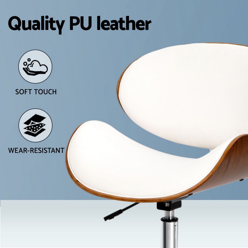 Lacroix Wooden Office Chair PU Leather Seat White