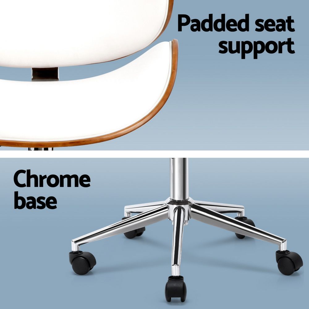 Lacroix Wooden Office Chair PU Leather Seat White