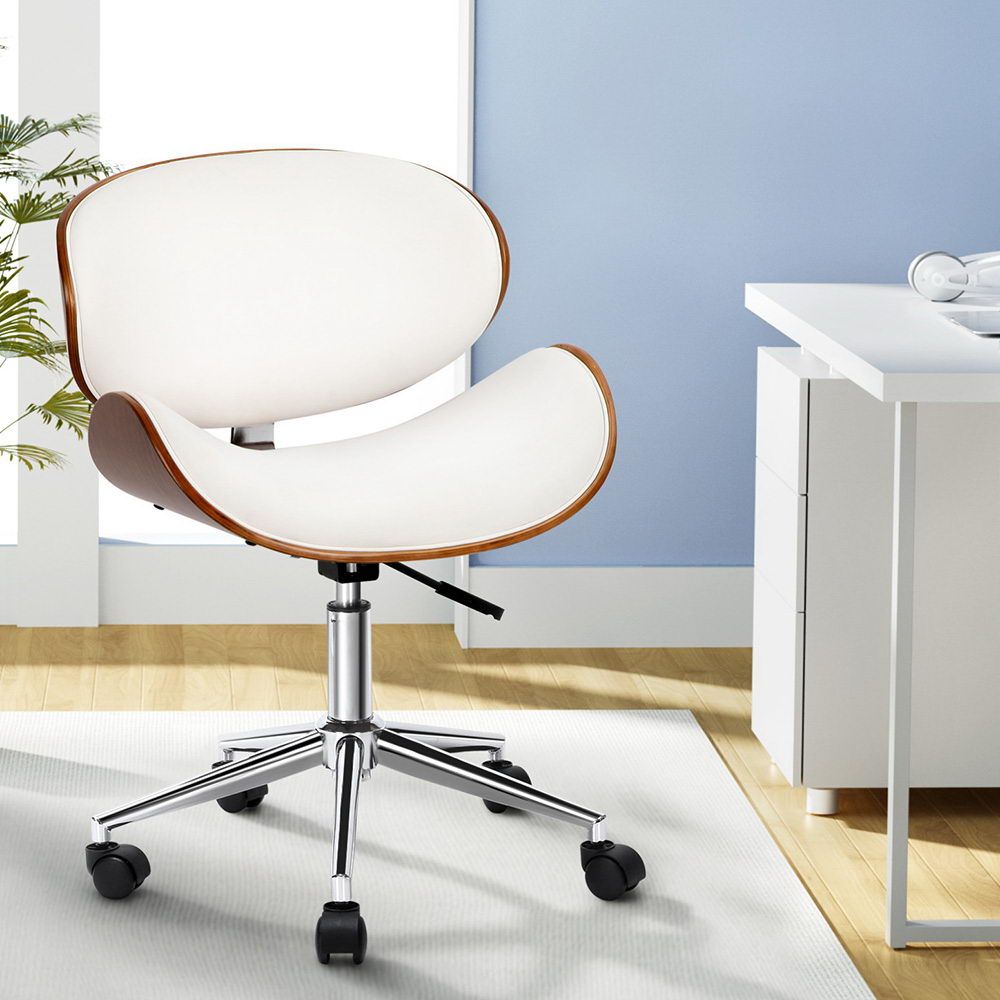 Lacroix Wooden Office Chair PU Leather Seat White