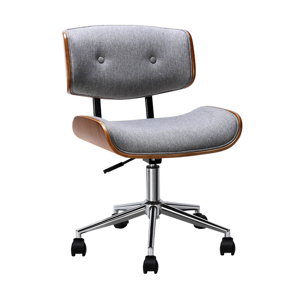 Artiss Wooden Office Chair Fabric Seat Grey Brown