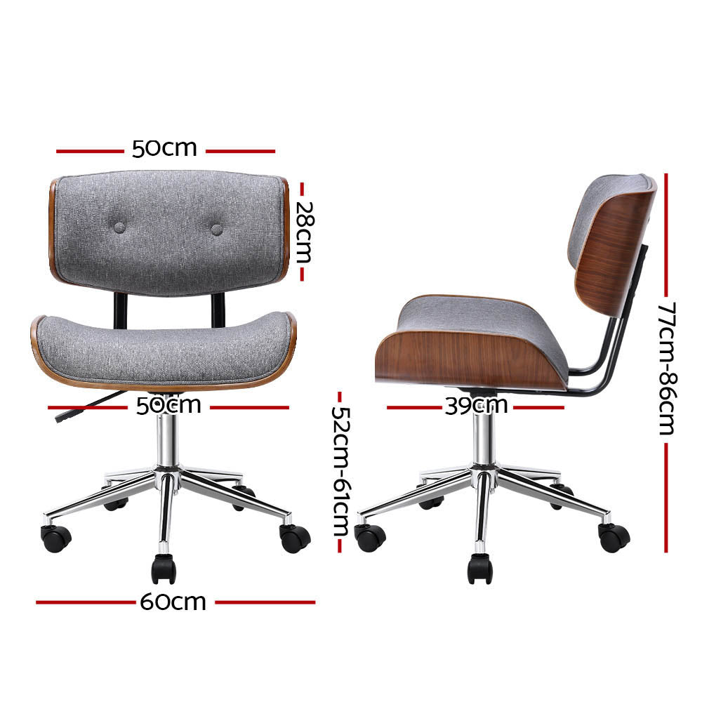 Artiss Wooden Office Chair Fabric Seat Grey Brown