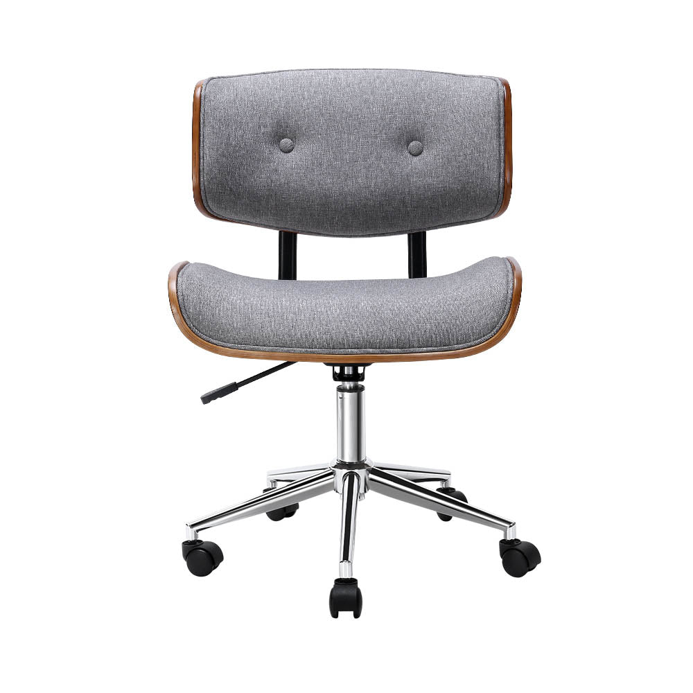 Artiss Wooden Office Chair Fabric Seat Grey Brown