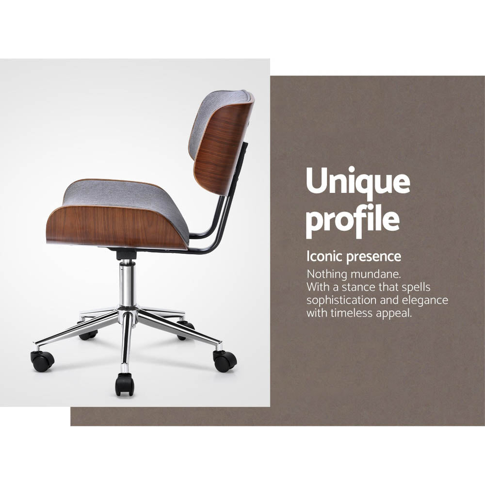 Artiss Wooden Office Chair Fabric Seat Grey Brown