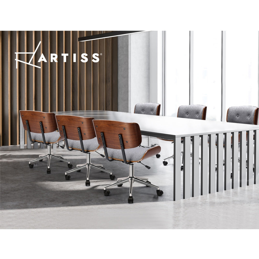 Artiss Wooden Office Chair Fabric Seat Grey Brown