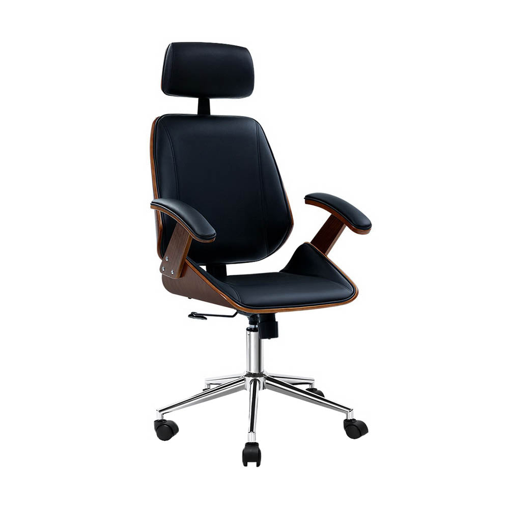 Ashby Wooden Office Chair Leather Seat Black