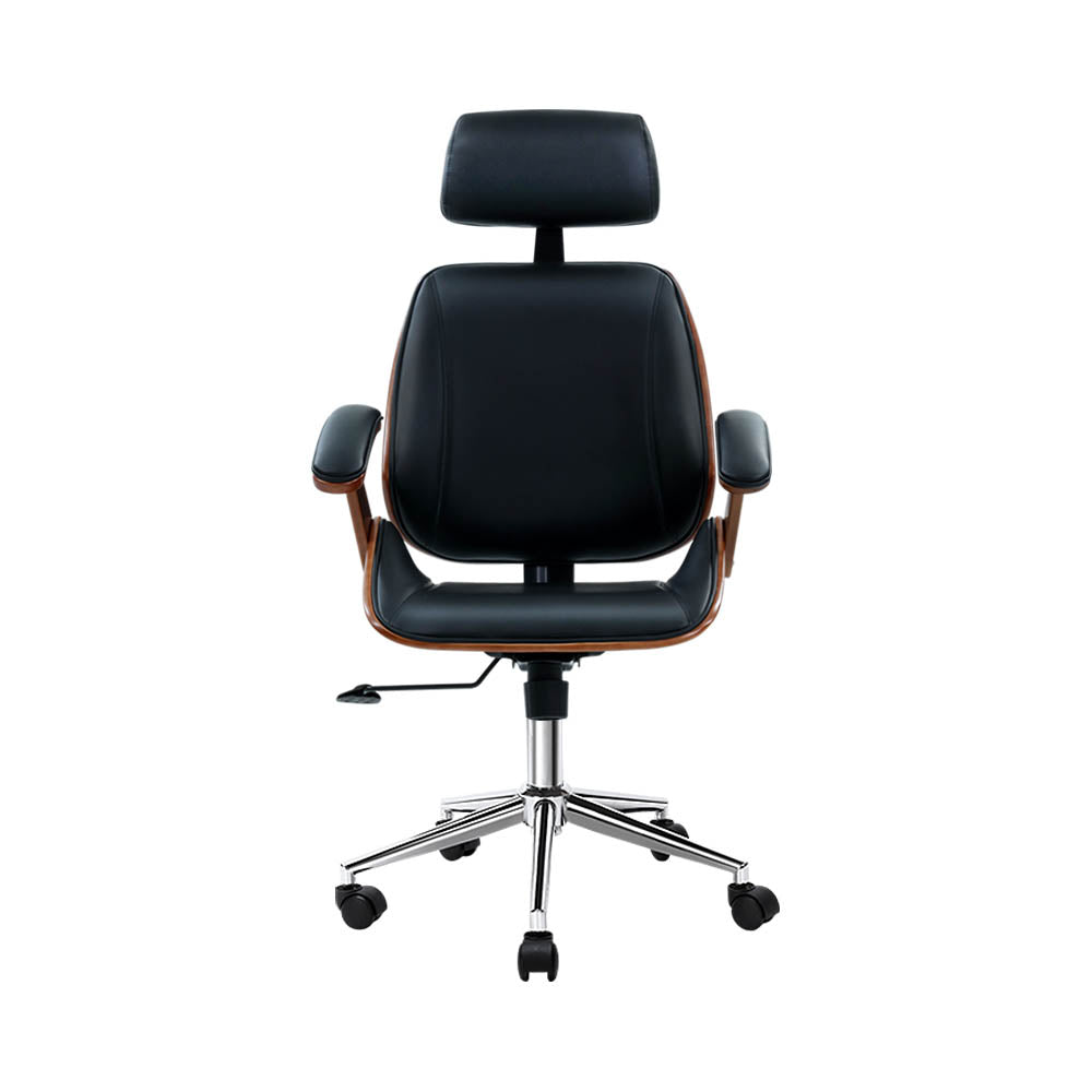 Ashby Wooden Office Chair Leather Seat Black