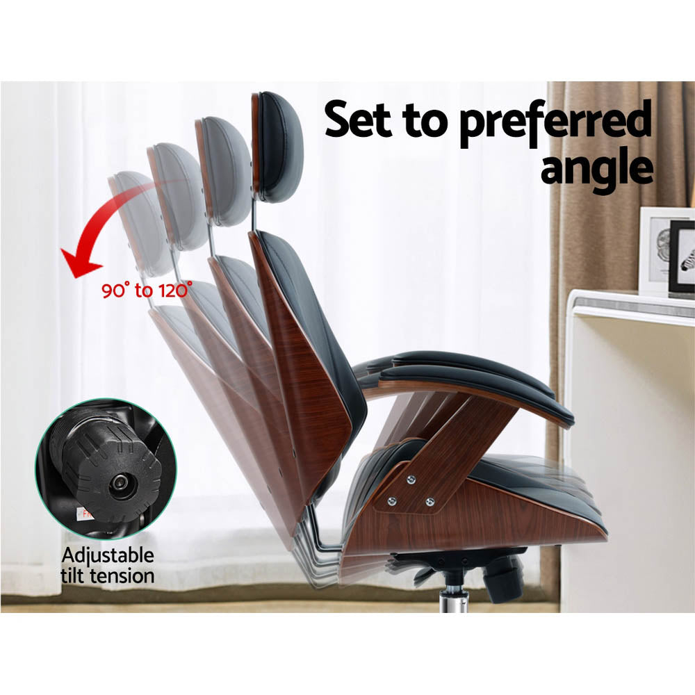 Ashby Wooden Office Chair Leather Seat Black