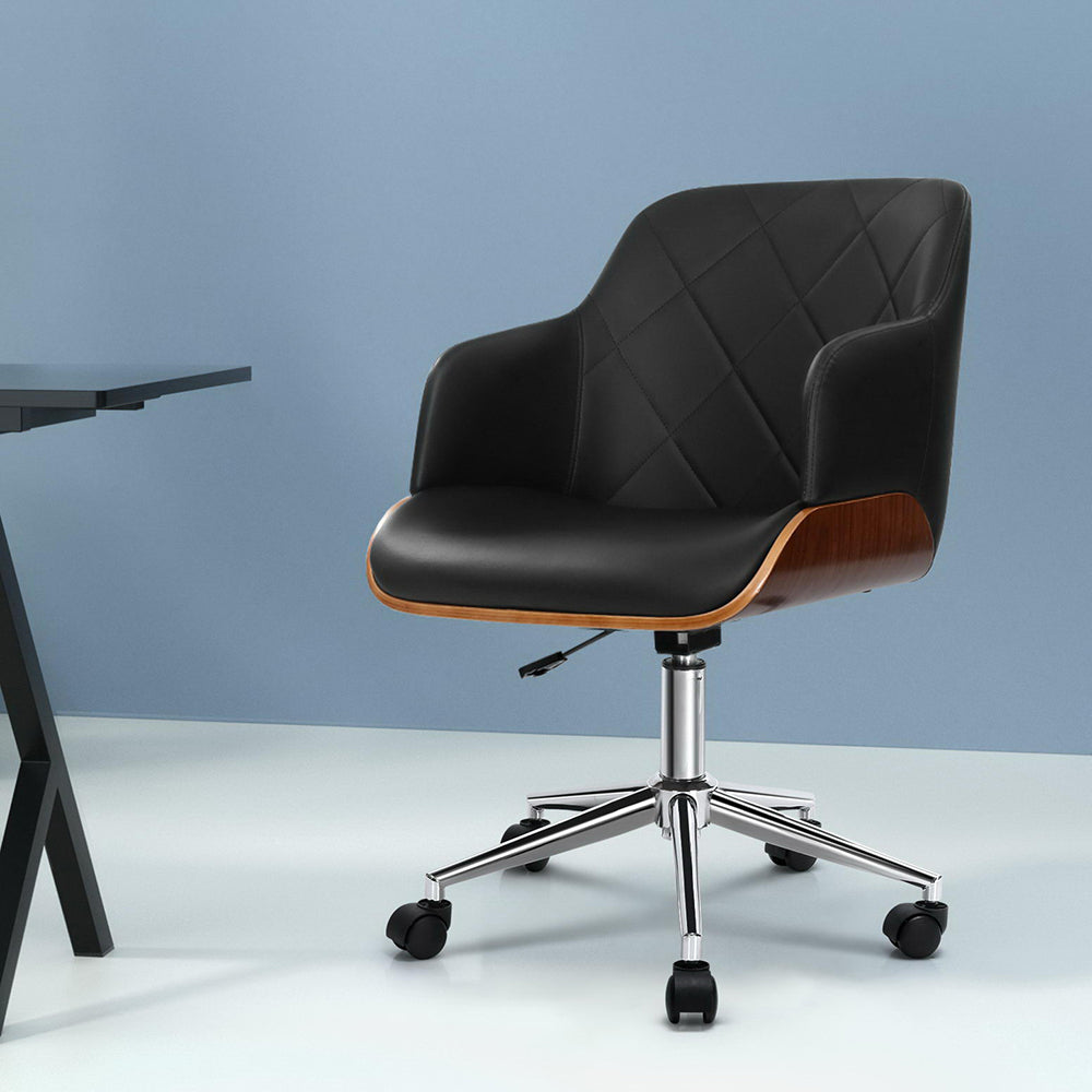 Portia Wooden Office Chair with PU Leather Seat Black