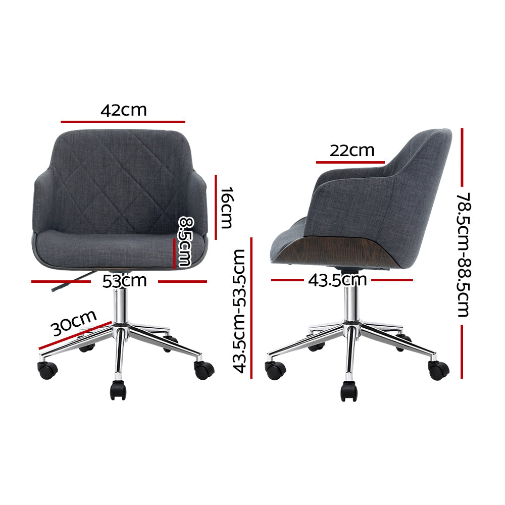Portia Wooden Office Chair Fabric Seat Grey