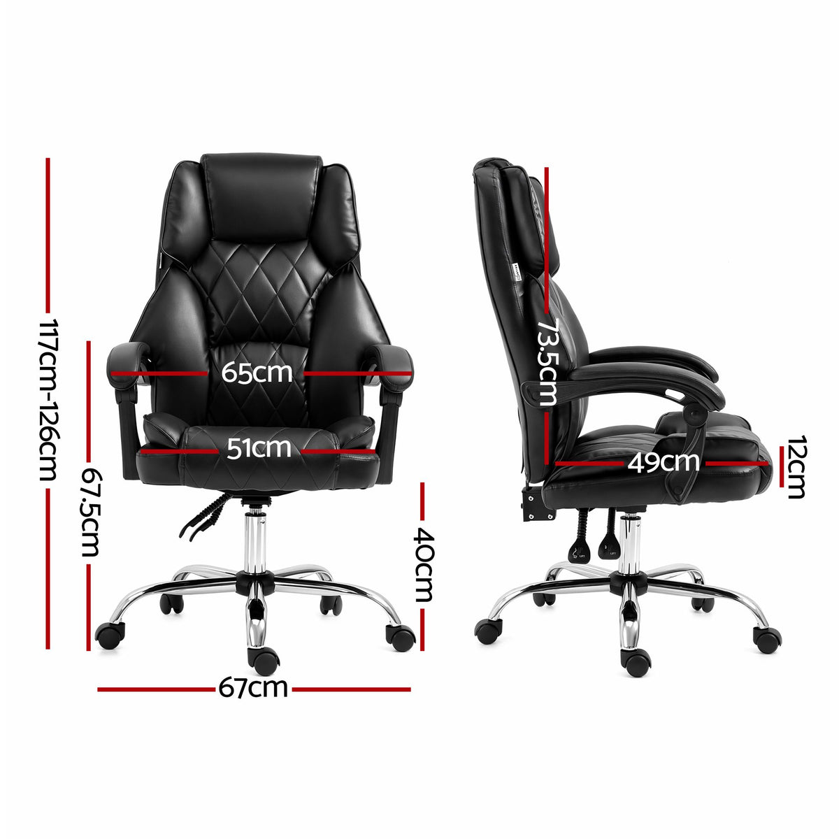 Camelon Executive Office Chair Leather Recliner Black