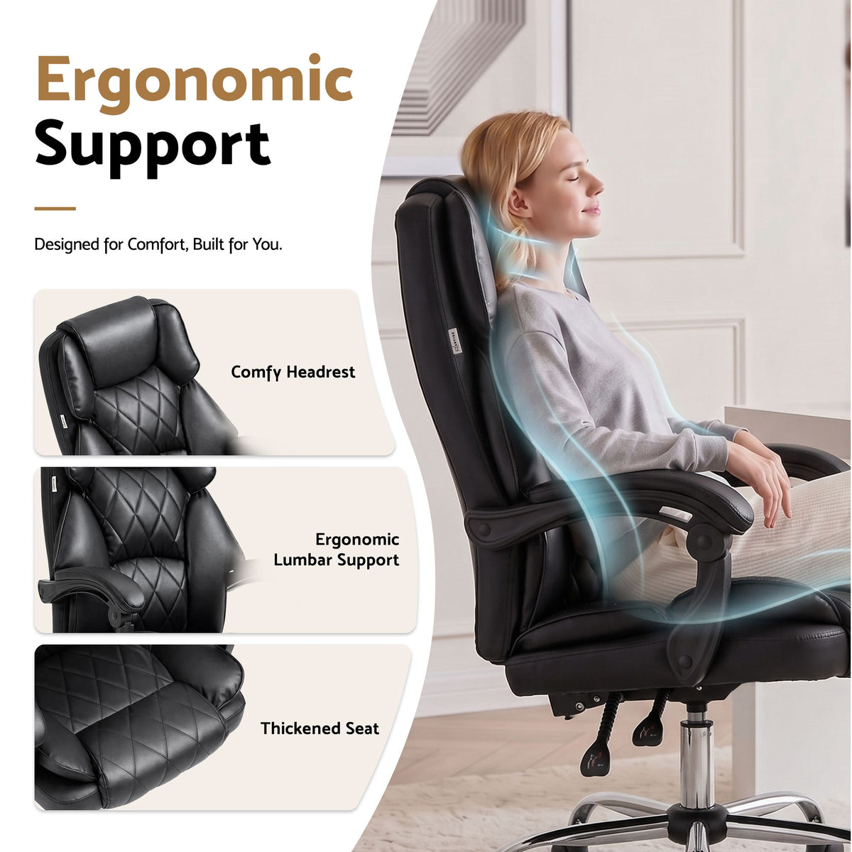 Camelon Executive Office Chair Leather Recliner Black