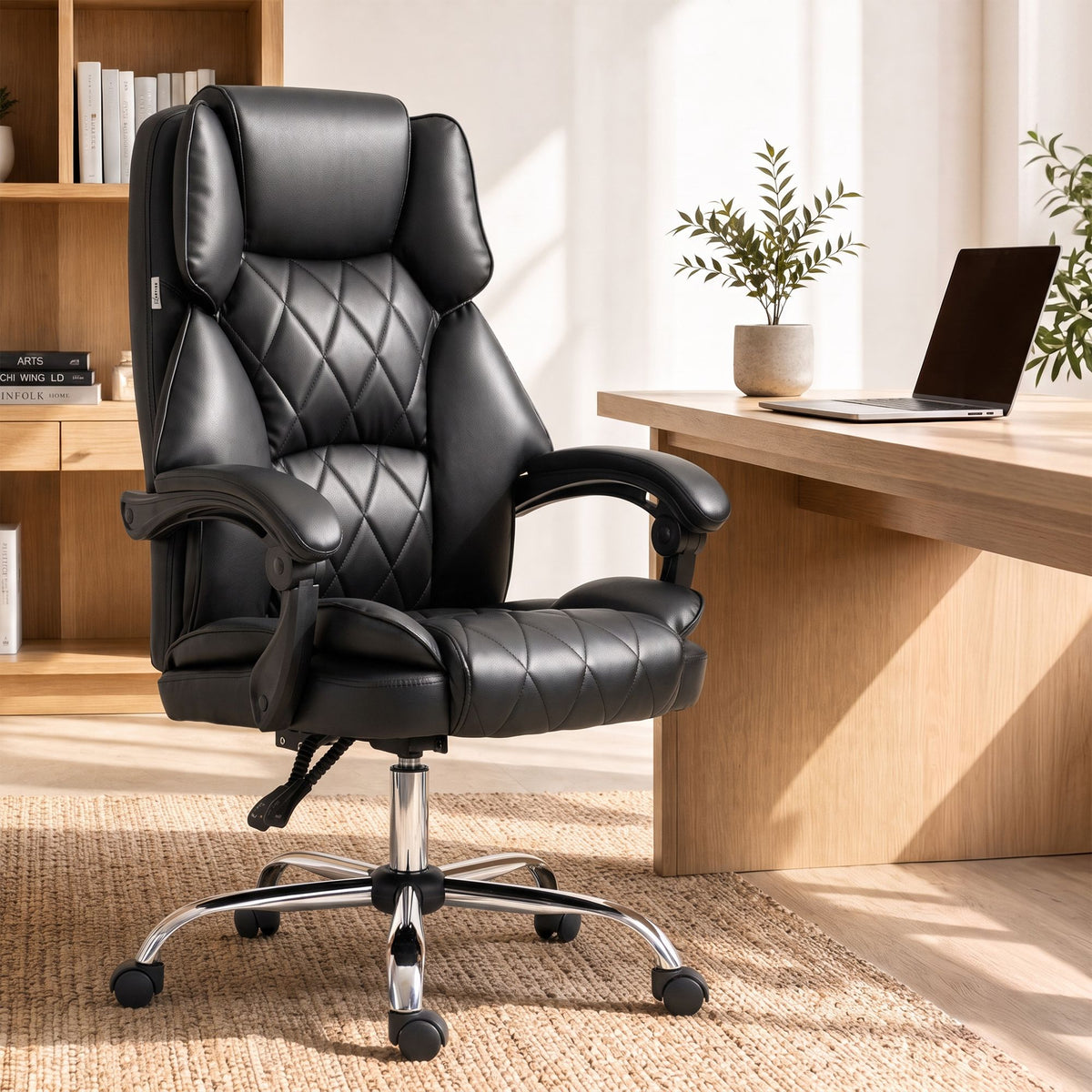 Camelon Executive Office Chair Leather Recliner Black