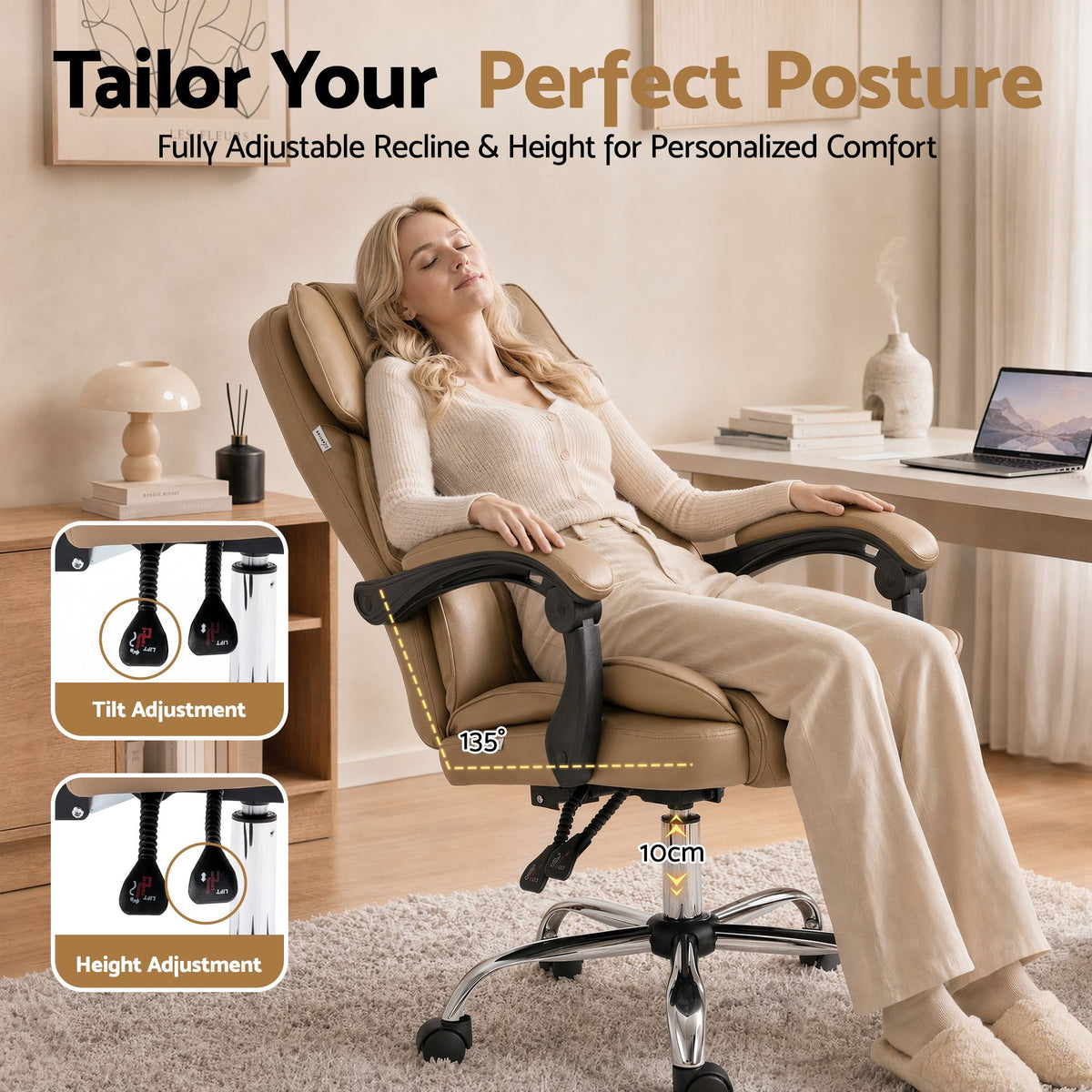 Camelon Executive Office Chair Leather Recliner Espresso