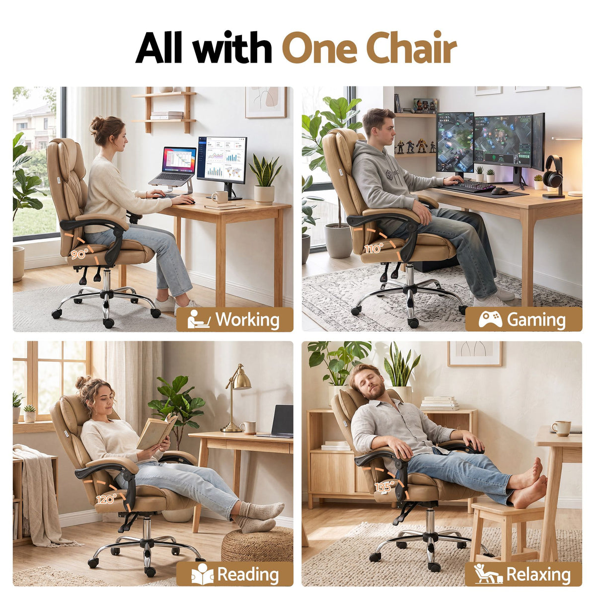 Camelon Executive Office Chair Leather Recliner Espresso