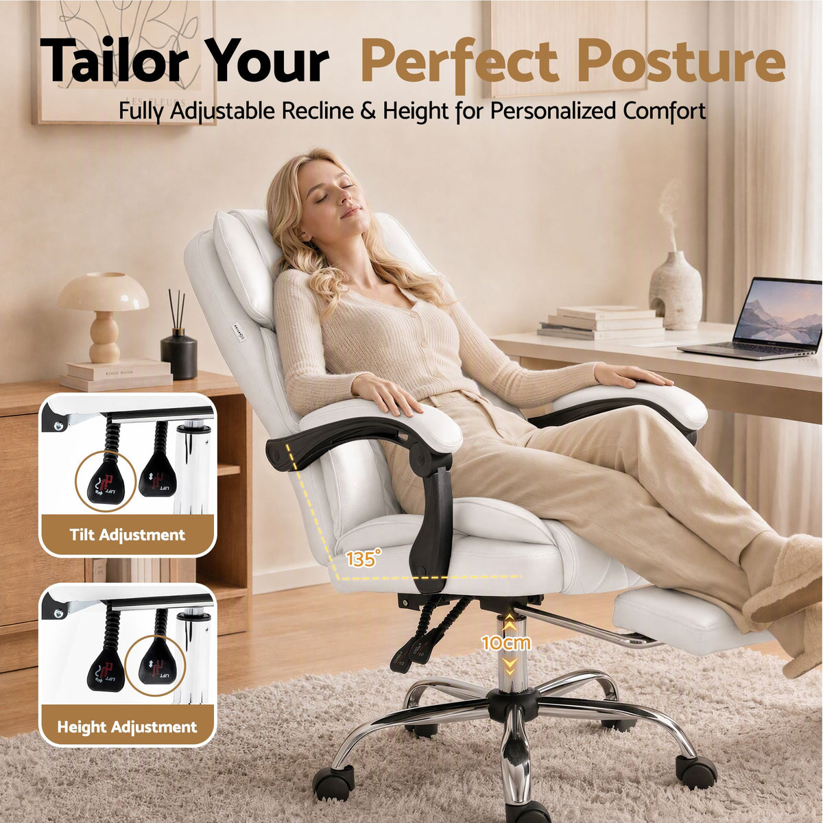 Flexi Executive Office Chair Leather Footrest White