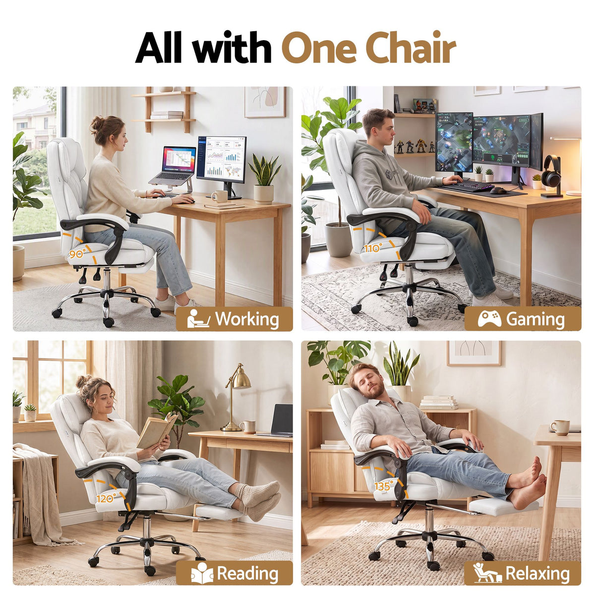 Flexi Executive Office Chair Leather Footrest White