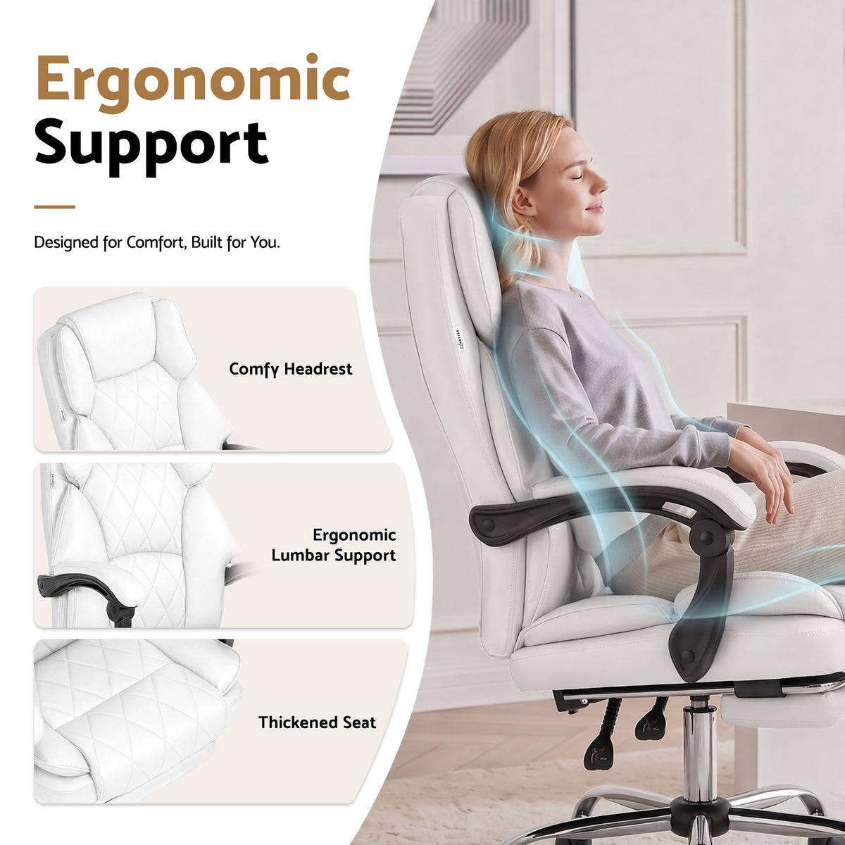 Flexi Executive Office Chair Leather Footrest White