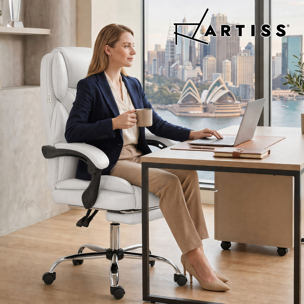Flexi Executive Office Chair Leather Footrest White
