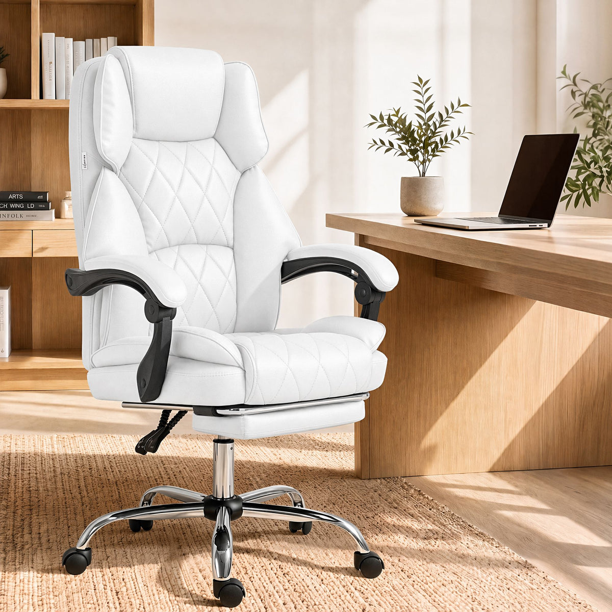 Flexi Executive Office Chair Leather Footrest White